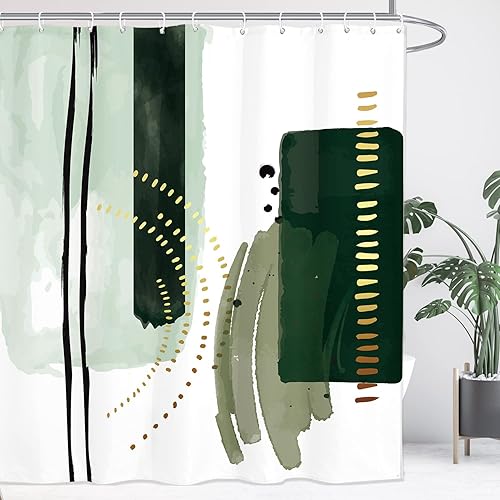 Miniatura 10 de Yookeb Cortina de ducha abstracta geométrica extra larga para baño, 71 pulgadas de ancho por 84 pulgadas de alto, pintura neutra, negro, beige,