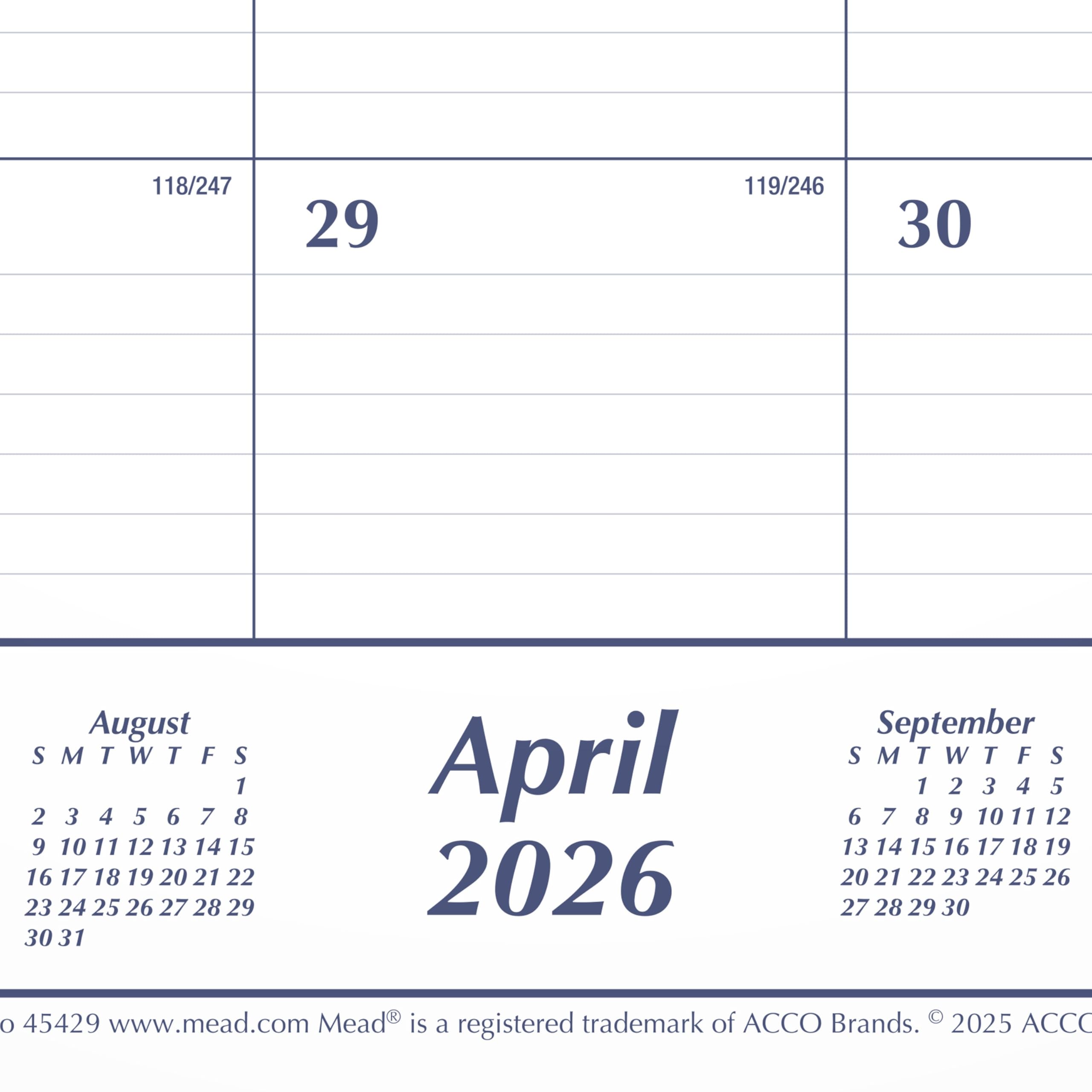 Mead Tischkalender 2026–2027 Planungsblock, akademischer 15 Monate April-Juni, monatlich, 54 x 43 cm, Standard, linierter Tagesblock, Basic (CAM92020)