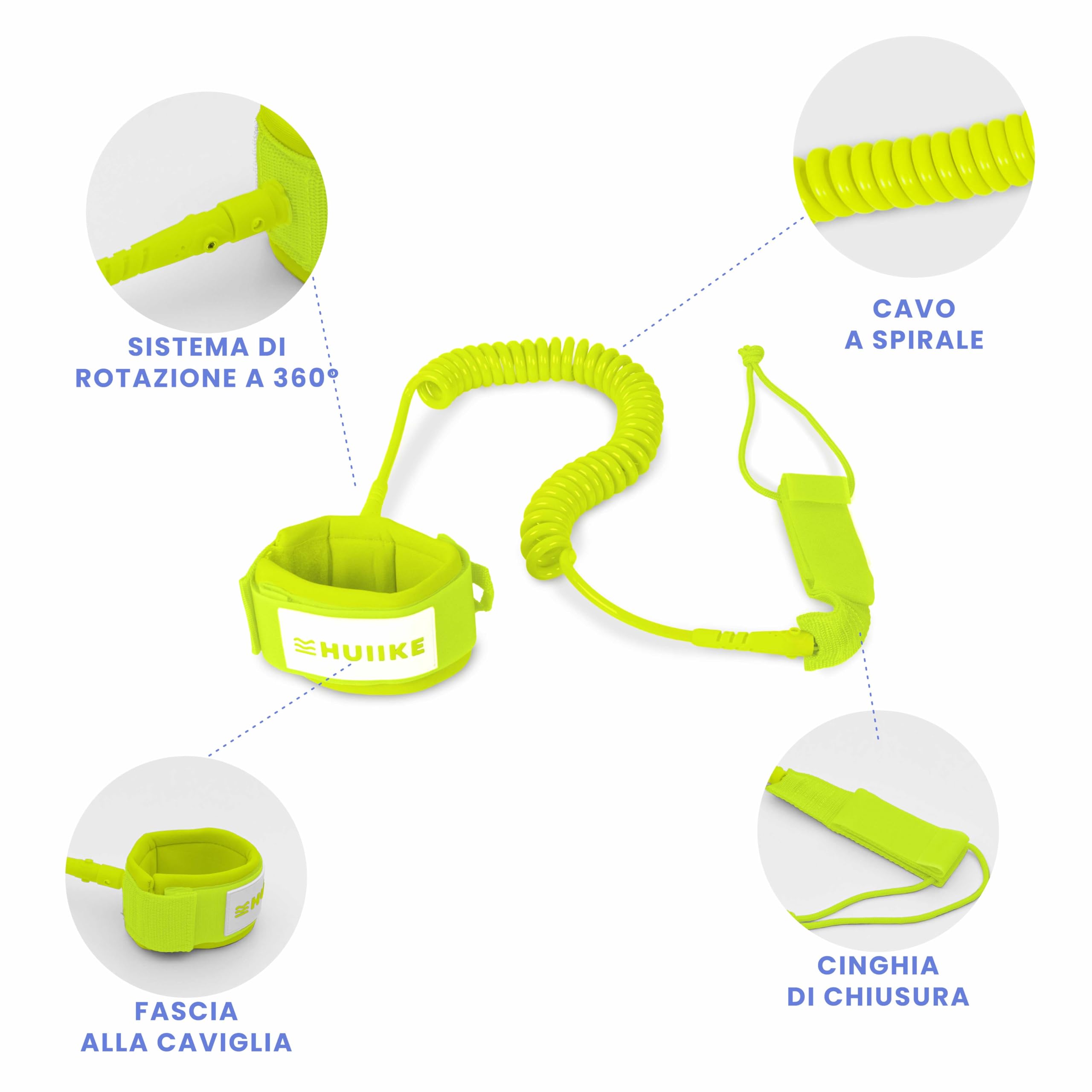 HUIIKE Leash SUP Spirale Regolabile Leash Surf e Bodyboard Standard, Laccio SUP di Sicurezza | Accessori Stand Up Paddle | Accessori Tavola Paddle Surf Kitesurf Kayak | Laccio per Caviglia o Polso