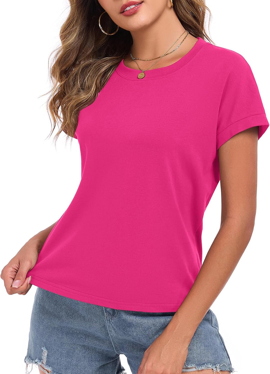 Womens Cap Sleeve Tops T Shirts Boxy Cropped Tee Loose Fit Cotton Crewneck Short Sleeves Casual Summer Fashion Blouse - Image 3