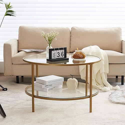 Miniatura 48 de VINGLI Mesa de centro de cristal, mesa de centro redonda de 30 pulgadas, mesas de centro negras para sala de estar, mesa auxiliar de vidrio Negro