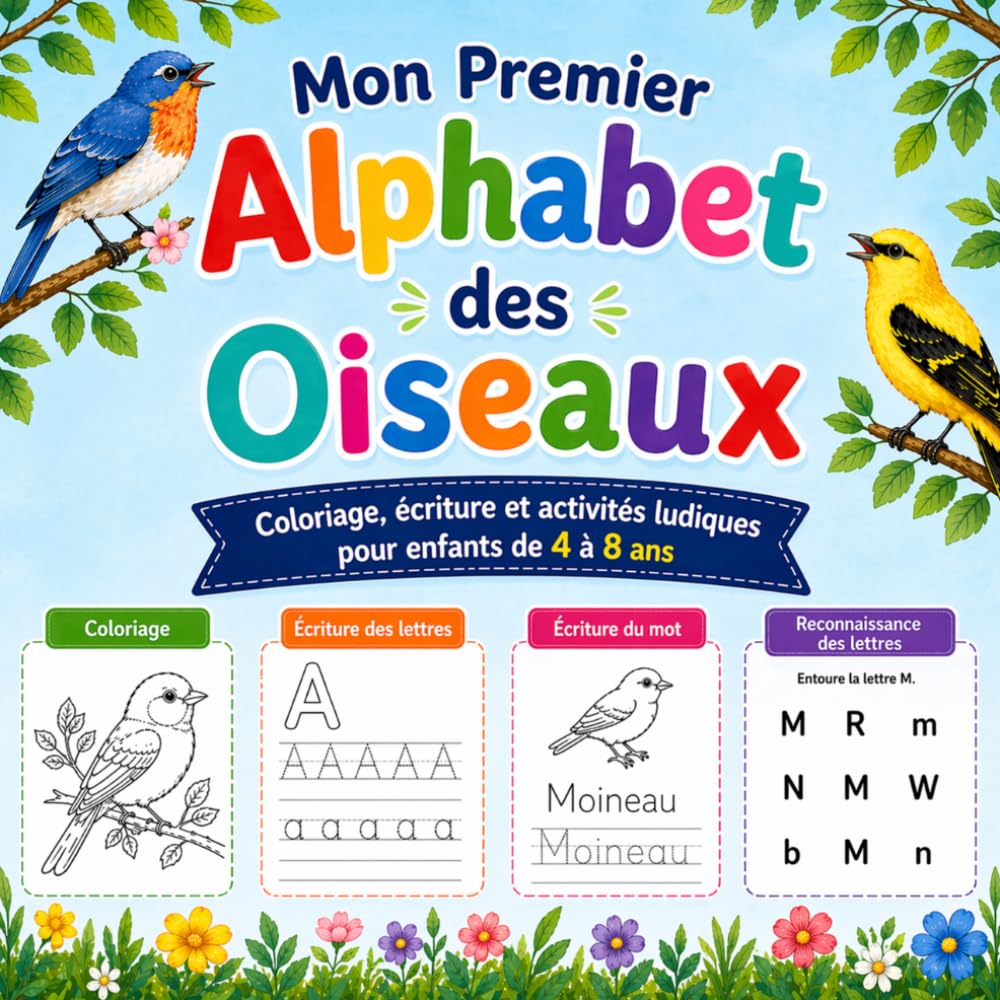 Mon Premier Alphabet des Oiseaux: Coloriage, écriture et activités ludiques pour enfants de 4 à 8 ans