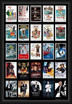 BUY ART FOR LESS Officially Licensed James Bond - 25 Films - Framed Art Poster - 24 x 36 Inch - Sturdy Engineered Wood Frame with Plexi Glass - Ready to Hang