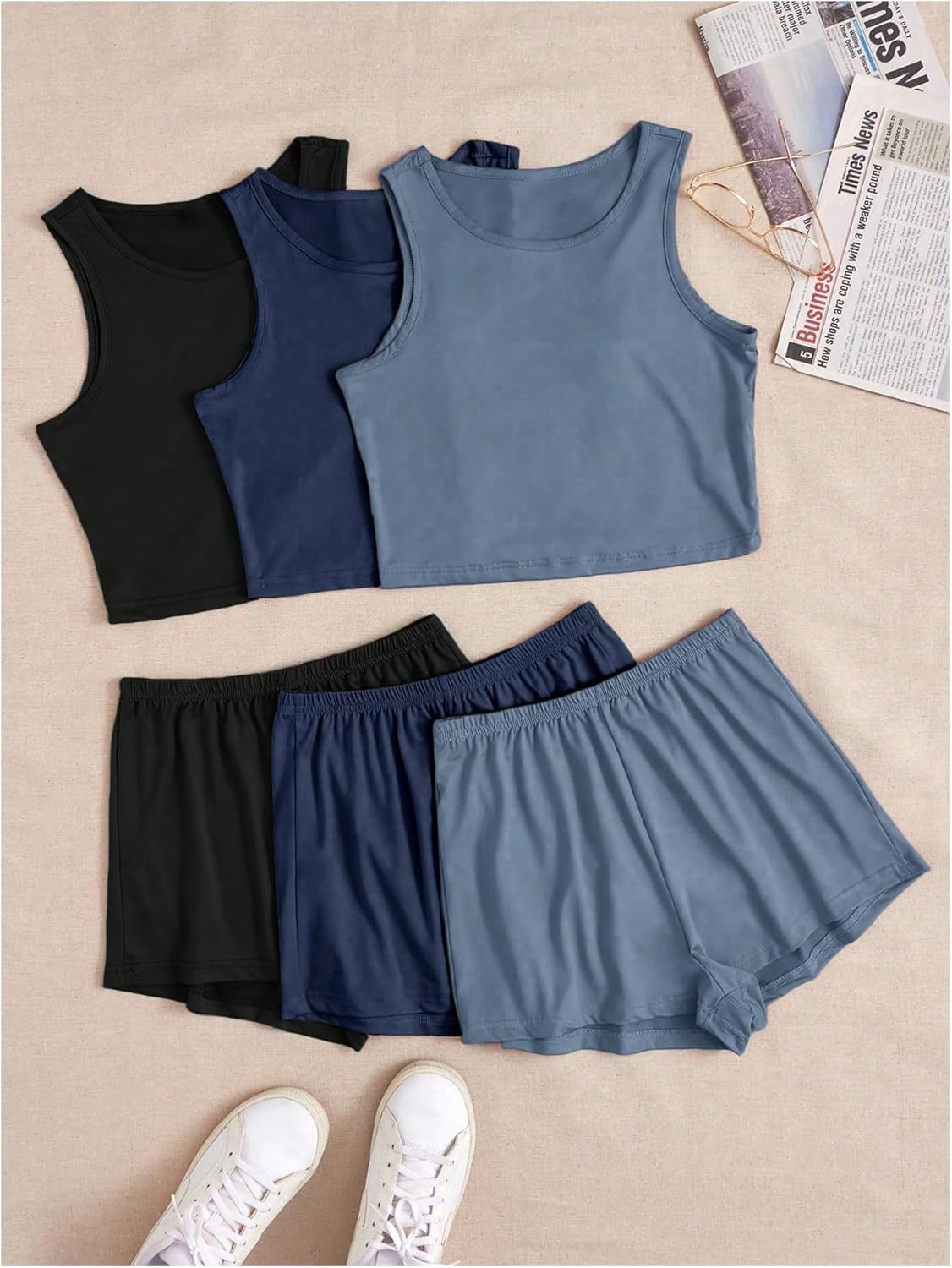 SOLY HUX Women's Pajamas 6 Piece Sleeveless Tank Top and Shorts Lounge Set Sleepwear - Image 5