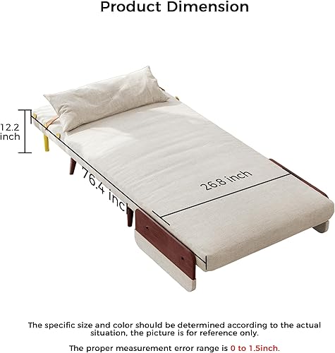 Miniatura 38 de JASIWAY Silla convertible para adultos, silla futón convertible 3 en 1 de lino con almohada, sofá cama individual plegable, cama de invitados para