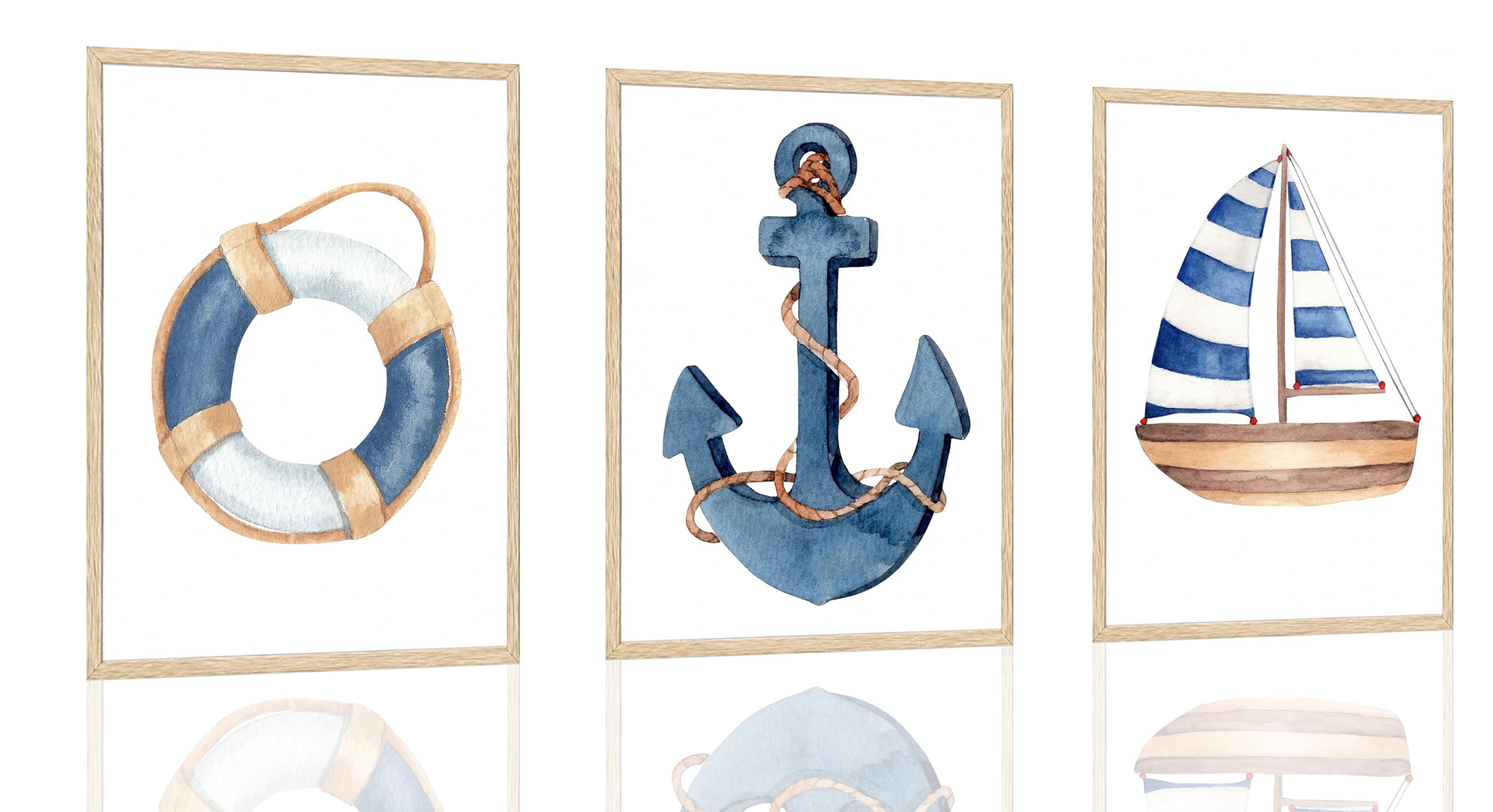 Photo 1 of 3Pcs Nautical Sailboat Anchor Canvas Wall Art Beach Bathroom Decor Unframed