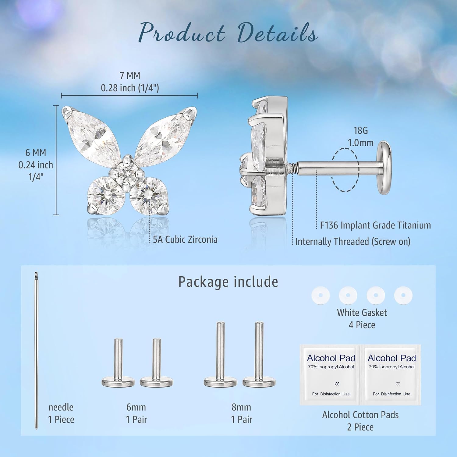 limerencia 2Pcs 18g Titanium Internally Threaded Tragus Piercing Jewelry image 3