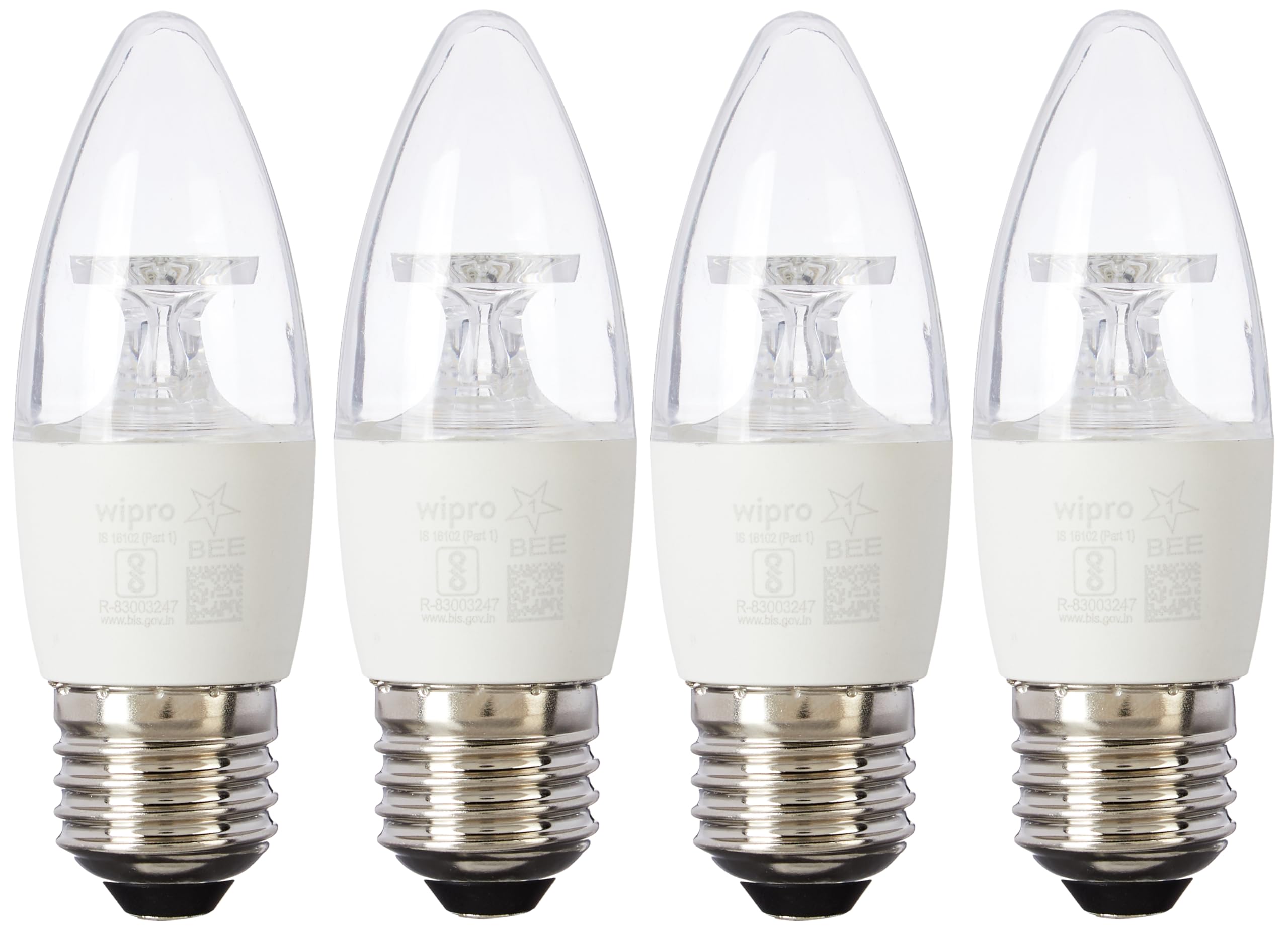 Wipro Garnet 5 W E27 Base Clear Candle LED Culb | Warm White (2700K) | Pack of 4 | Clear optics for sparkling effect | LED Filament Bulb for Home, office, chandellior, decorative lamp shade-image-47