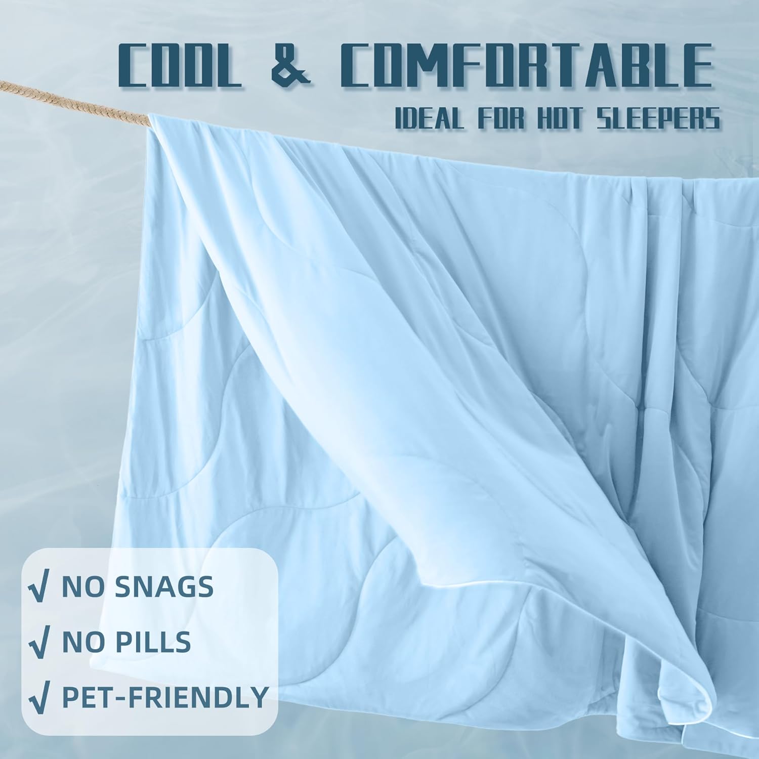 DOWNCOOL Cooling Comforter Twin Size, Blue Cooling Blanket for Hot Sleeper, Lightweight & Breathable Blanket for Night Sweats,Dual-Side Cooling Summer Bedding,68"X90" - Image 6