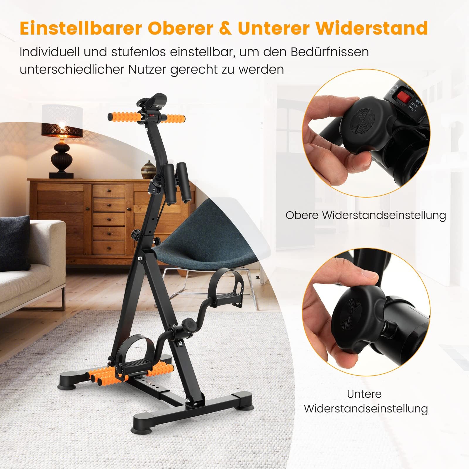 COSTWAY Pedaltrainer für Senioren, Arm und Beintrainer mit LCD Display, Bewegungstrainer höhen- & längenverstellbar, Heimtrainer für Zuhause