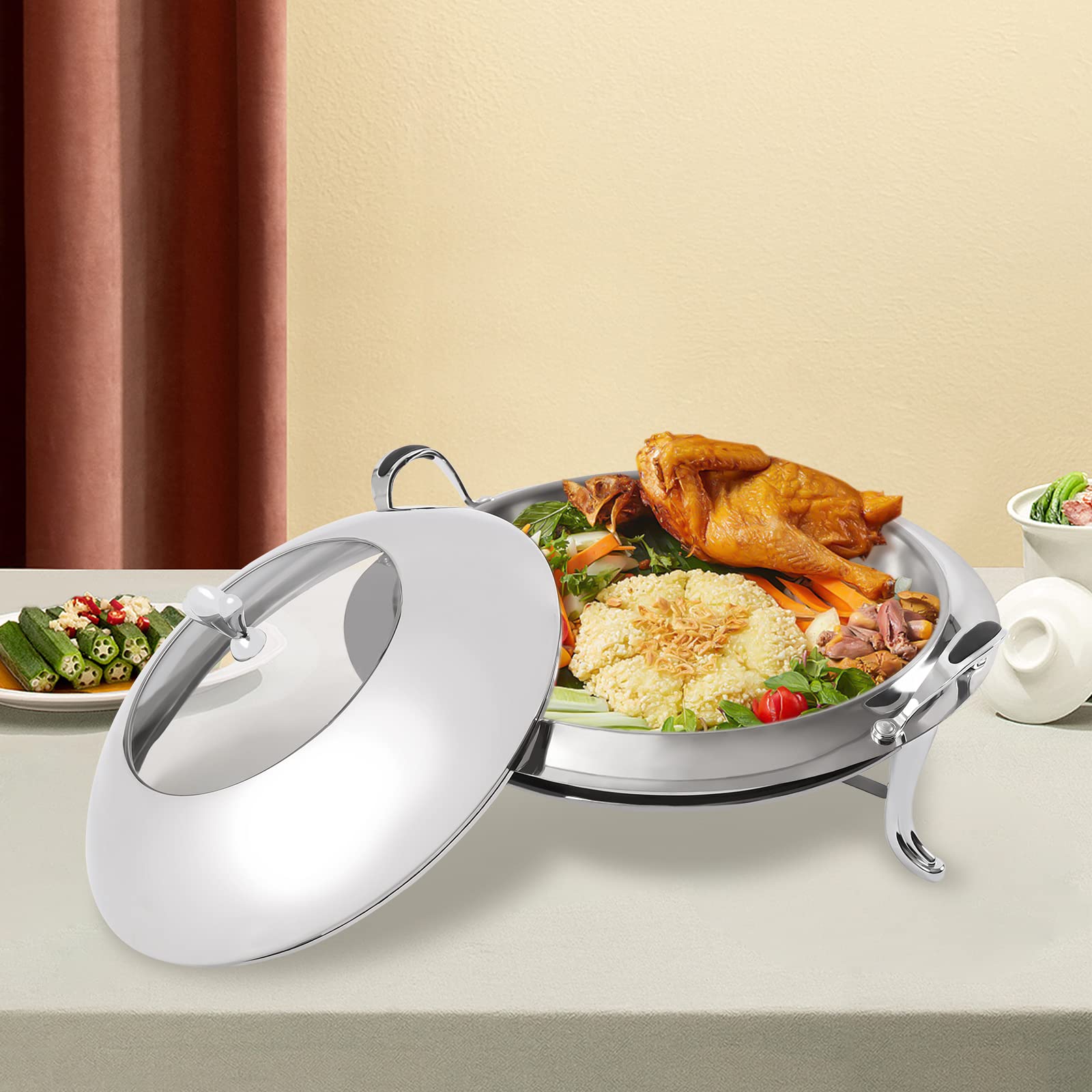 Chafing Dish - Calentador redondo de acero inoxidable, 3 L, para alimentos, calentador de sopa, para catering, buffet y fiestas