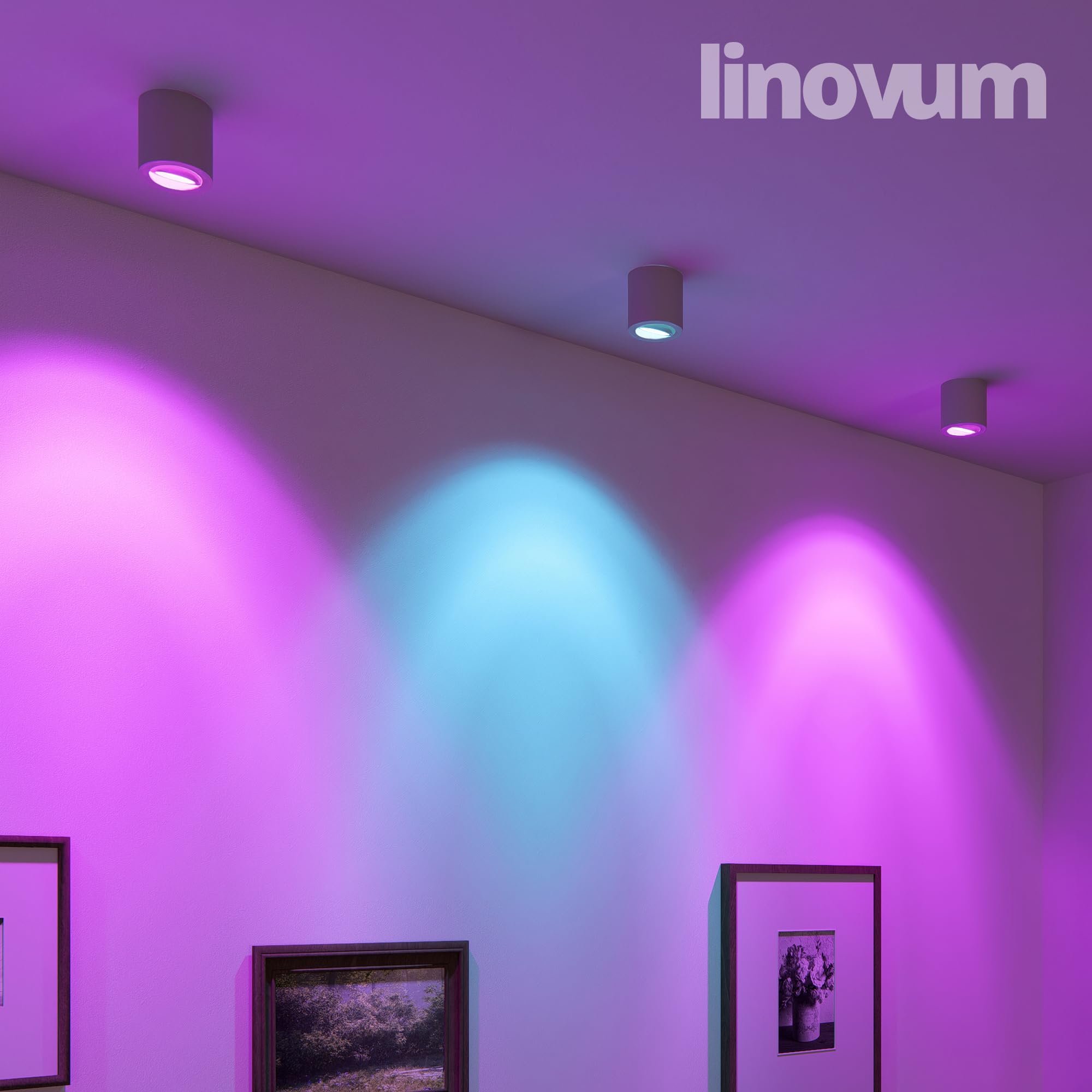 linovum CORI Aufbauleuchte rund weiß Alu mit LED GU10 dimmbar WLAN RGBW Lampe - Deckenlampe Spot kompatibel mit Alexa, Google, Siri