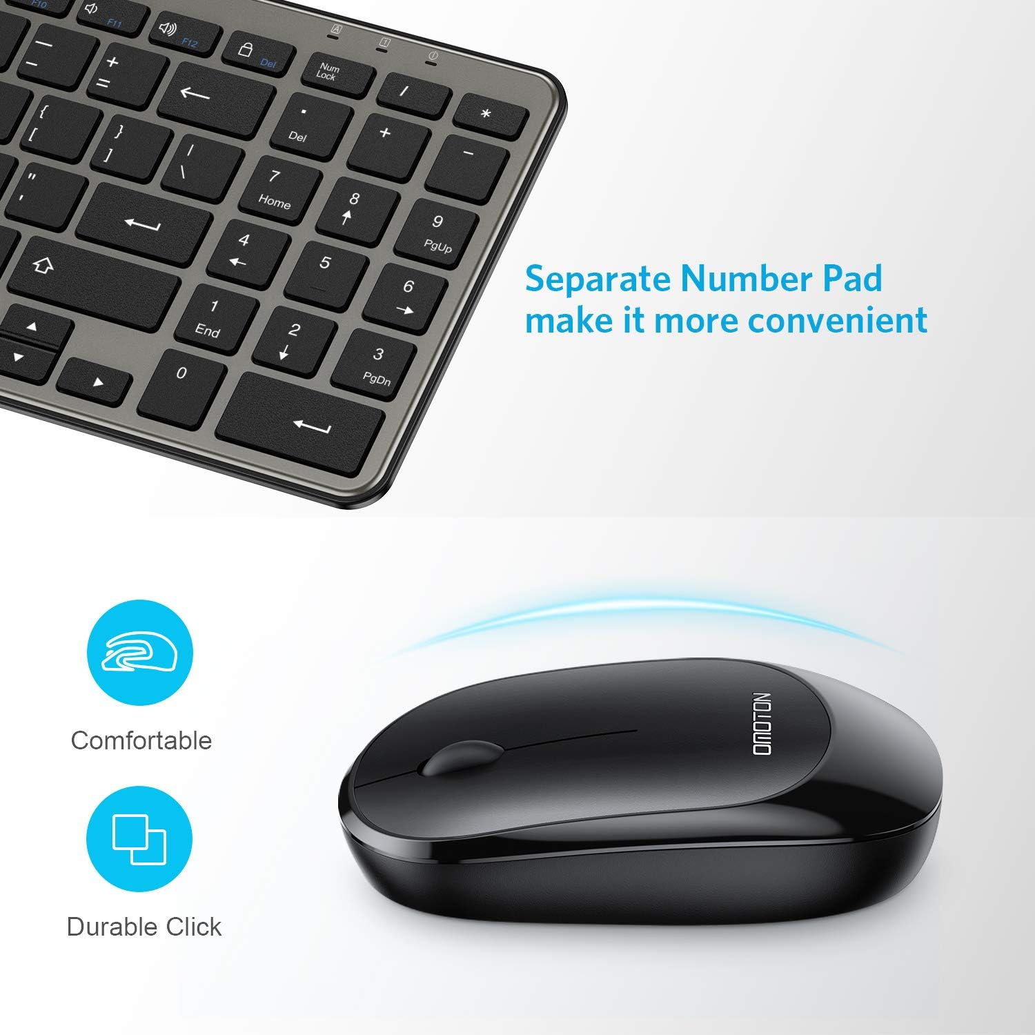 Bluetooth Keyboard and Mouse for iPad, OMOTON Wireless Keyboard and Mouse Combo for iPad 9th/ 8th/7th Gen, iPad Pro 11/12.9, iPad Air 4/3, (iPadOS 13 and Above), Other Bluetooth Enabled Devices, Gray