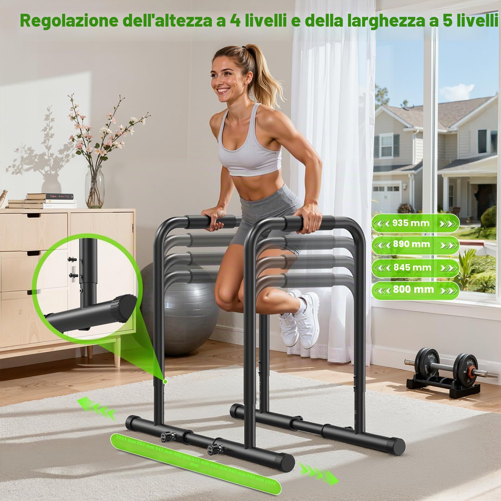 Dip Bar Station Regolabile, Parallele Calisthenics con Tubo di Collegamento, Regolabile in Altezza e Larghezza, Calisthenics Equipment da Case