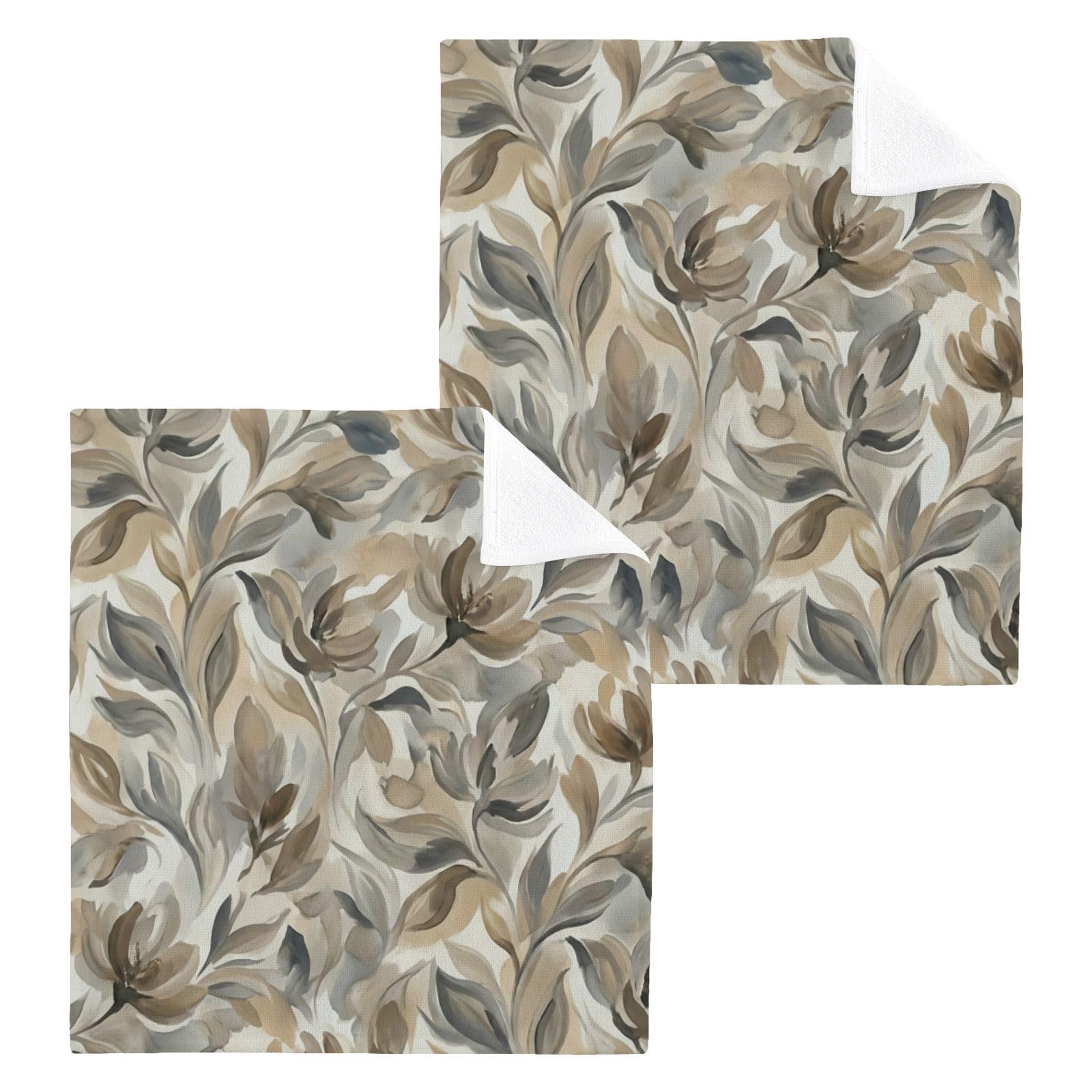 BOESI Neutral Abstract Floral 12x12in Cotton Washcloth,Face Towel