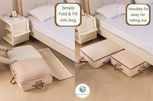 Miniatura 3 de Bolsas de almacenamiento de lona debajo de la cama, paquete de 2 contenedores para juguetes, ropa, zapatos, etc. Bolsa organizadora debajo de la