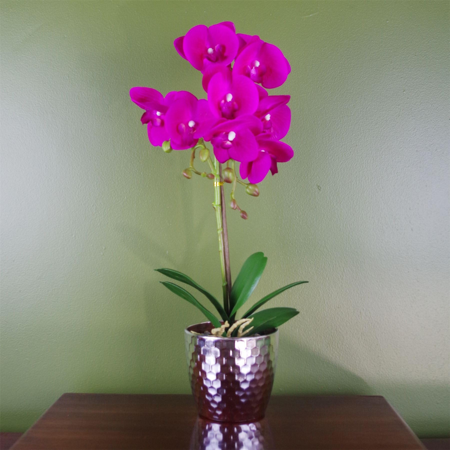 Leaf 50cm Phalaenopsis Orchid Artificial - Dark Pink Silver
