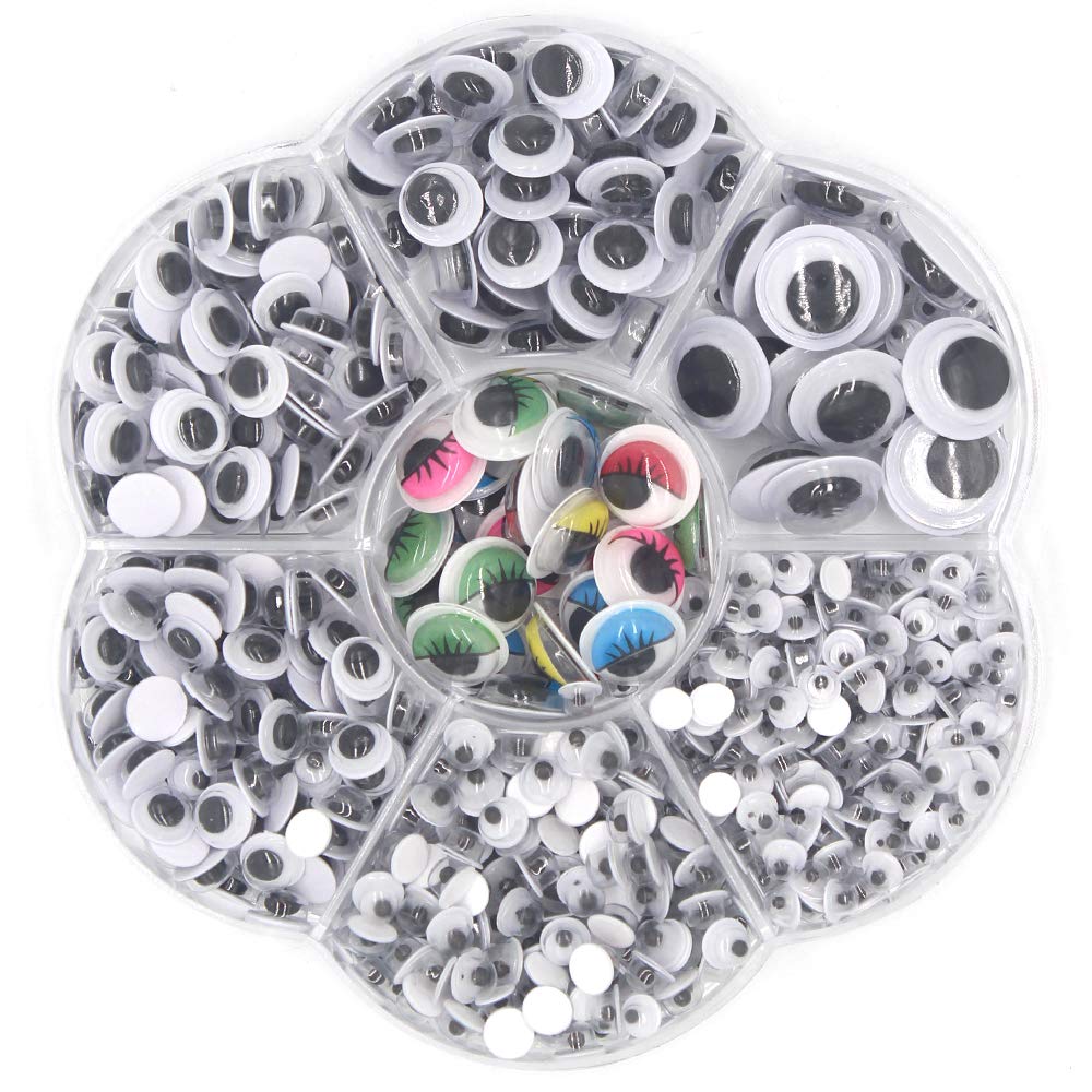 Anvin 700 Pcs Wiggle Googly Eyes with Self-Adhesive Round Plastic Jiggle Craft Eyes Wide Variety Assorted Sizes and Colors for DIY Craft Projects