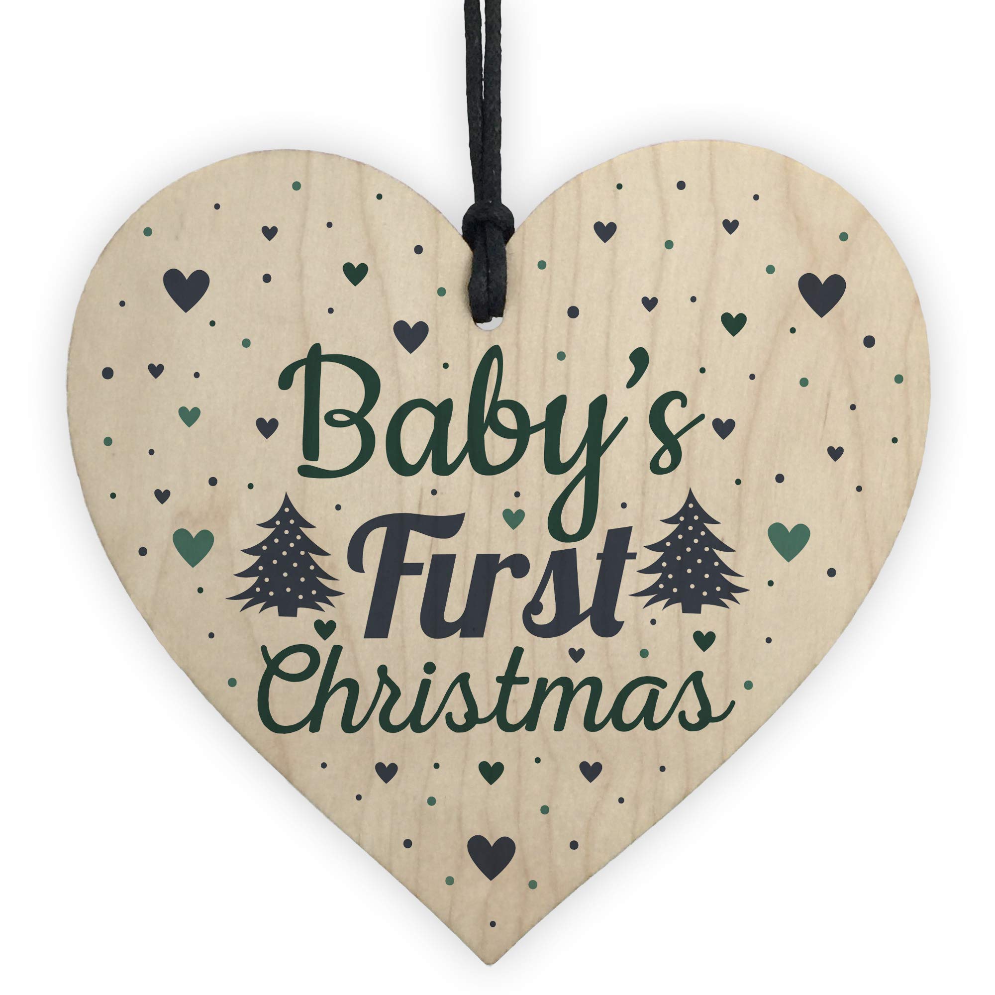 Red Ocean Multicoloured Babys My First Christmas Tree Bauble Decoration Wooden Heart 1St Xmas Gift Present