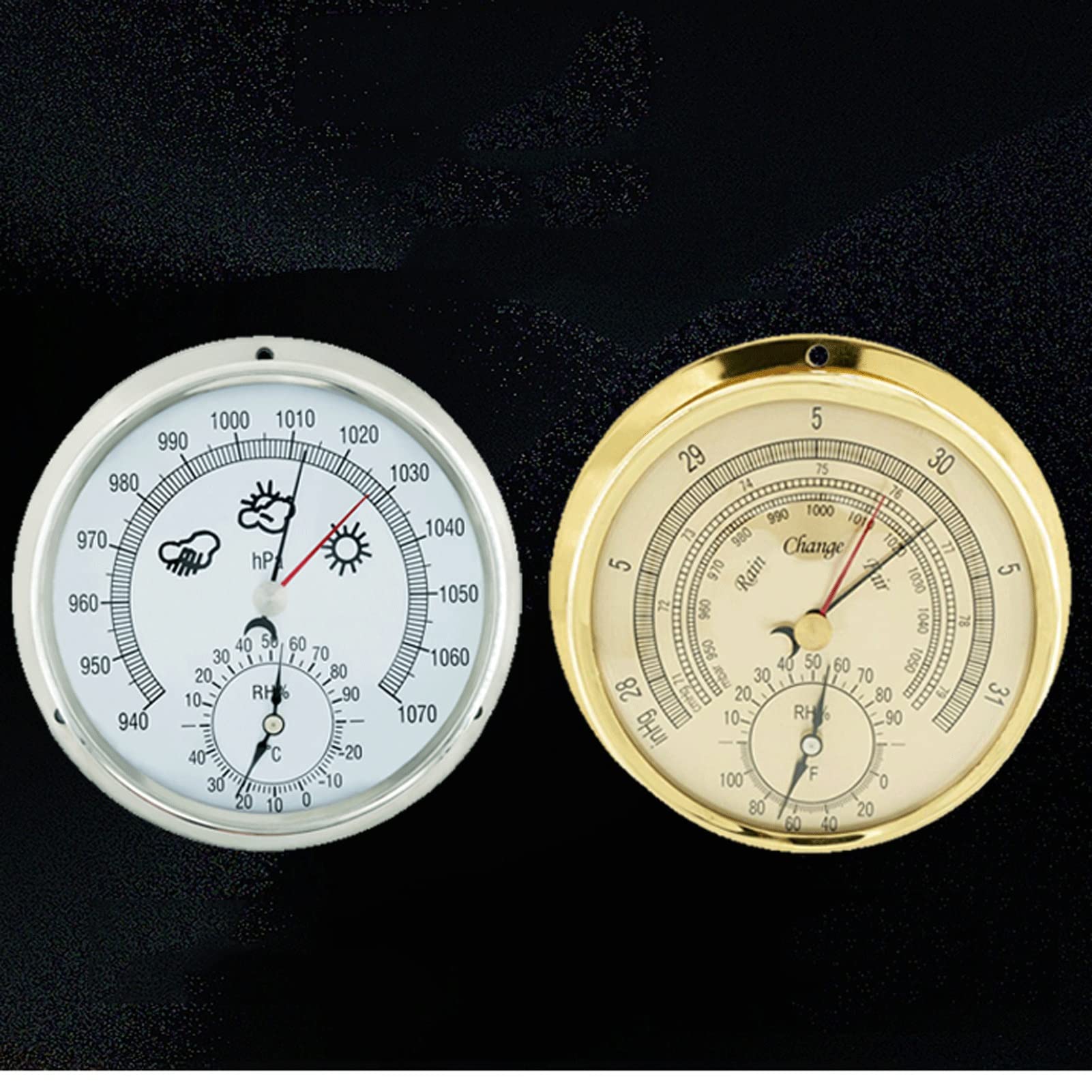 Baromètre, Station Météo Analogique, Cadran baromètre traditionnel avec température et humidité(Silver)