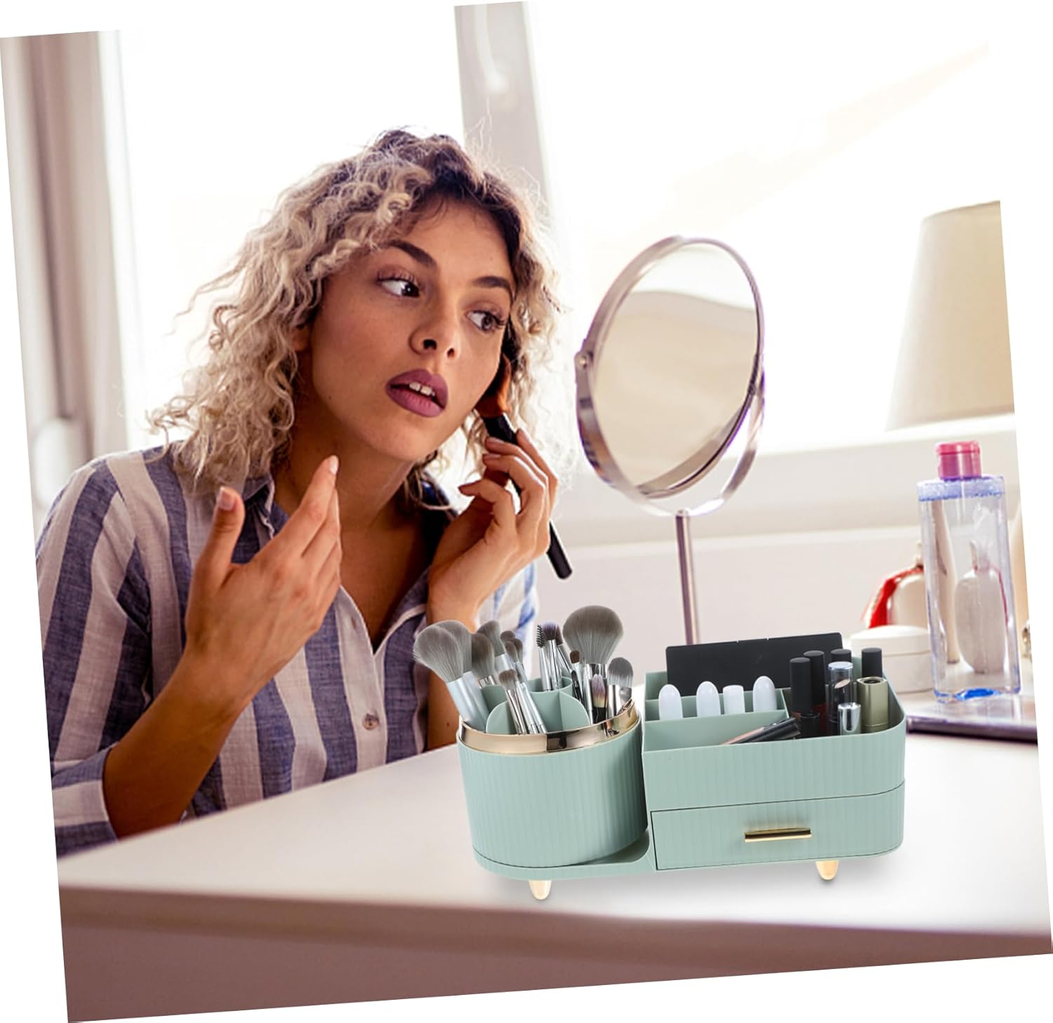 Cabilock Large Capacity Rotating Makeup Organizer Multifunctional Cosmetic Display Case for Makeup Brushes Hair Brushes and Pens Stylish Storage Box for Clean Desktop