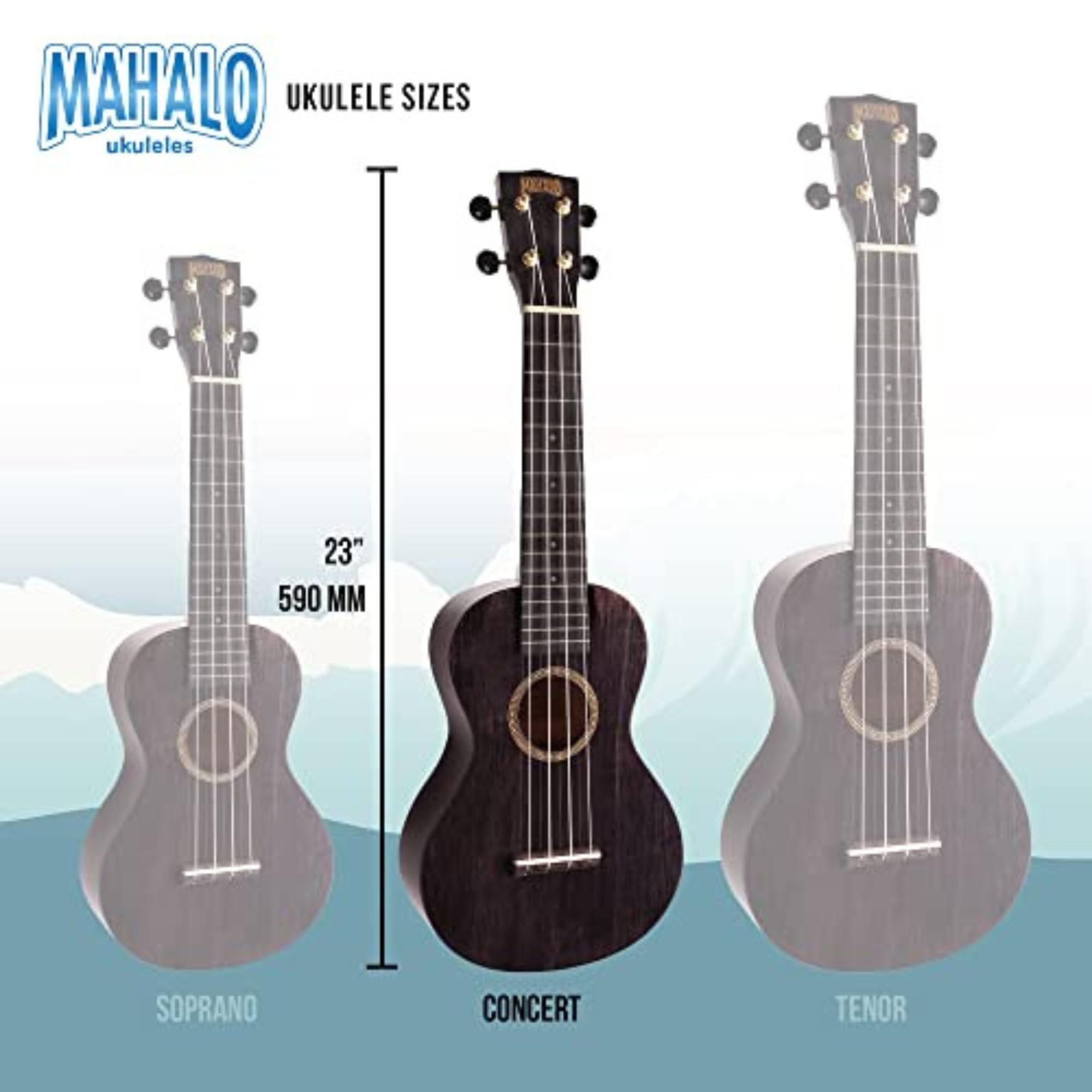 Mahalo-Hano-Hano-Ukulele-Konzert 2 Transparent Schwarz
