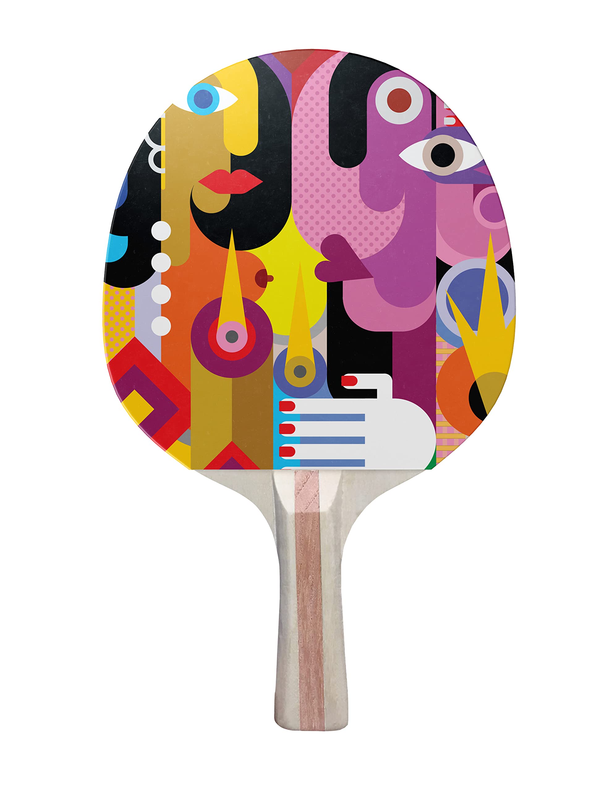 TigerTail Sports Man & Woman Modern Art Colorful Design Ping Pong Paddle, Premium 5 Ply Table Tennis Racket (Red on Back)