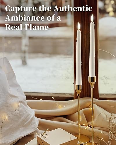 Miniatura 4 de Velas cónicas blancas sin llama con control remoto y temporizador, candelabros LED de cera real de 9.65 pulgadas, velas cónicas altas con llama