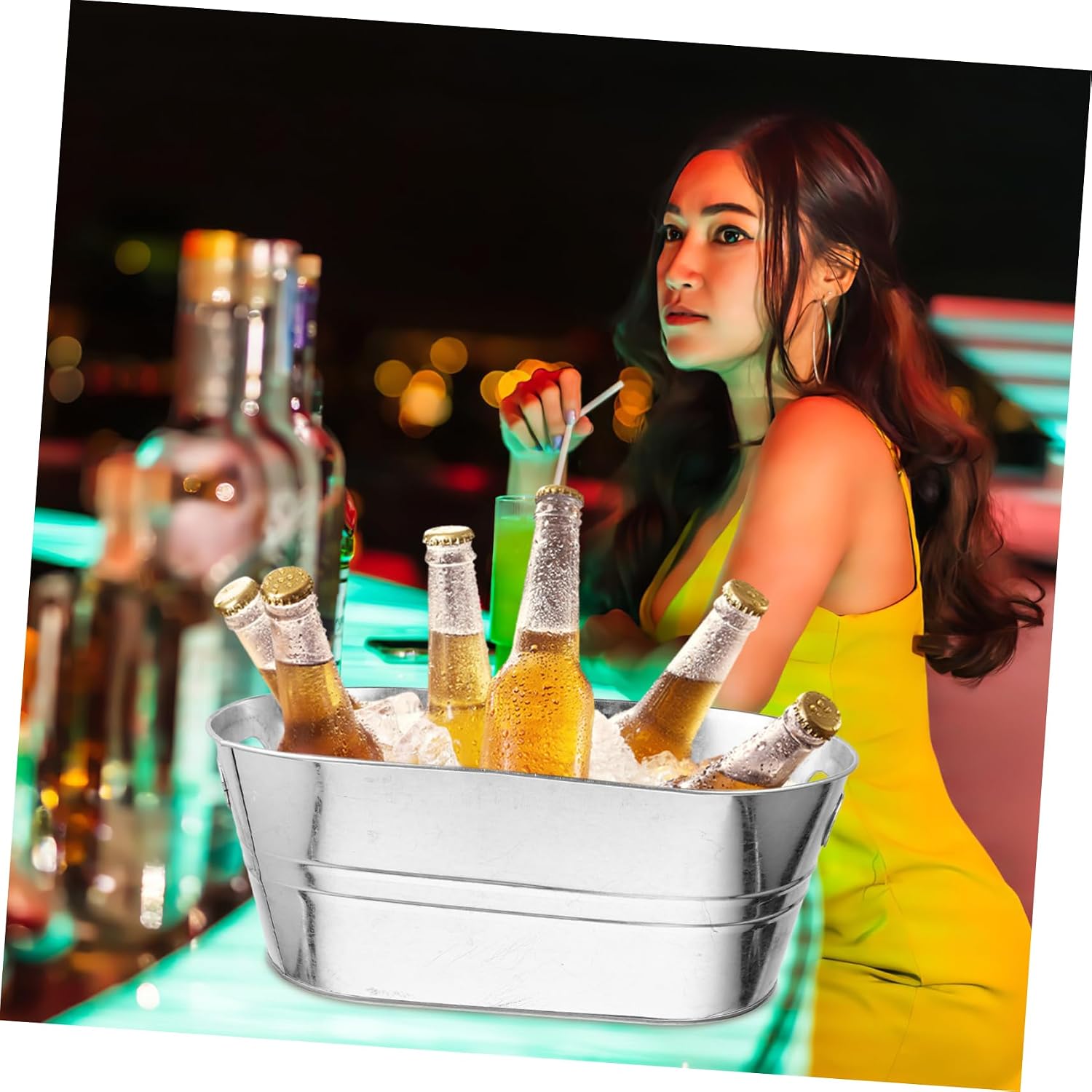PRETYZOOM Metal Ice Bucket for Parties Beer Wine Cooler Large Storage for Ice Cubes Portable Design Tongs Home Bar Accessory
