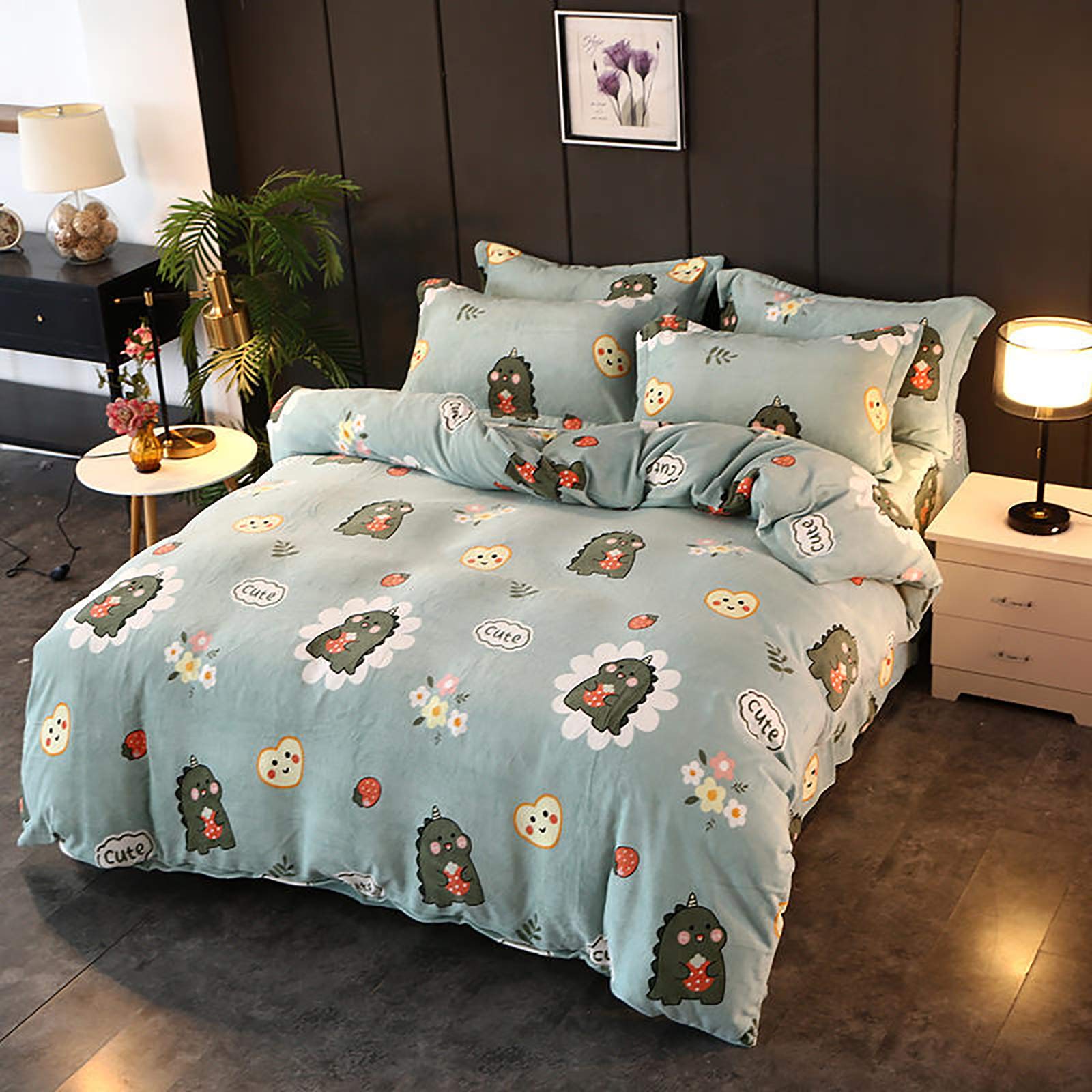 Housse de couette flanelle pour chambre cocooning au style géométrique et moderne en hiver