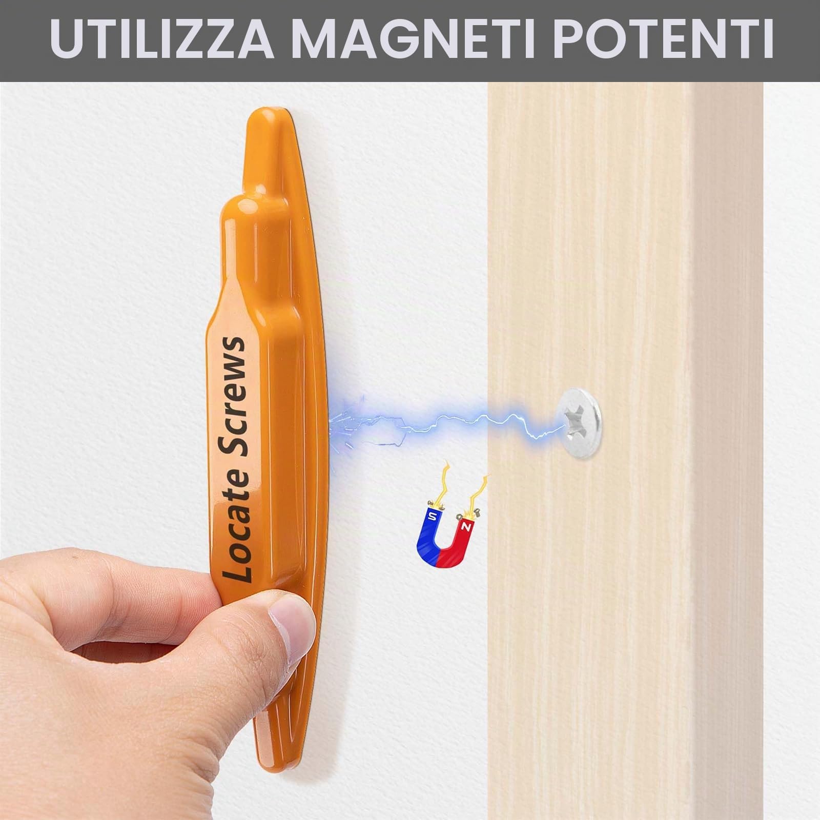 Rilevatore di Chiodi Magnetico 4 Pezzi, Magnetismo Forte Senza Batterie Senza Parti Mobili, 0.9×5.5 Pollici Ergonomico, Per Intonaco Secco Localizzare Viti/Chiodi