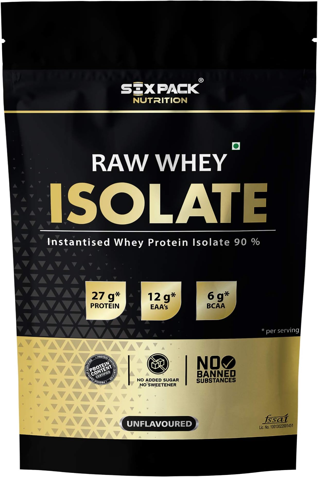 Six Pack Nutrition Raw Whey Protein Isolate 90% - 27 g Protein, 6 g BCAA, 12 g EAA's Per Serving, 30 Servings 908 g / 2 lbs