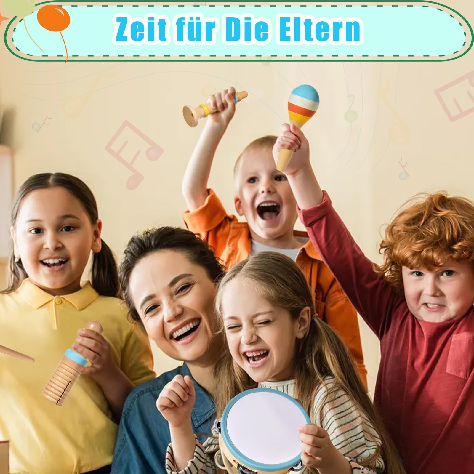 Instrumentos Musicales para Bebé Montessori, Juguete de Madera para Niños Pequeños de 1 a 3 Años, Instrumentos Musicales 6 en 1, Juguete Montessori a Partir de 3 4 5 Años con Moderno Xilófono Boho