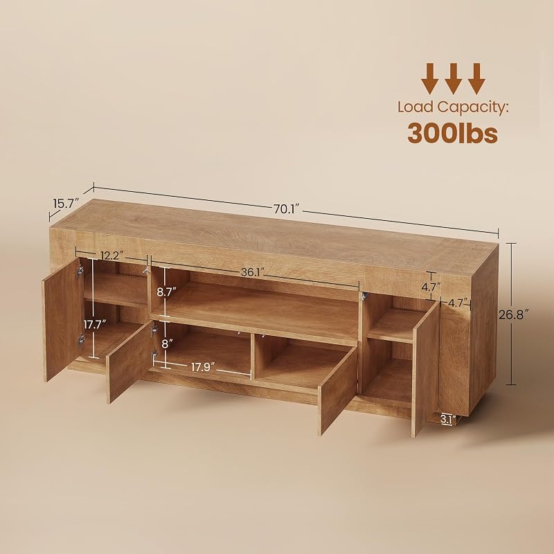 Itaar 70" TV Stand for 80" TV,Farmhouse Entertainment Center, Brown image 2