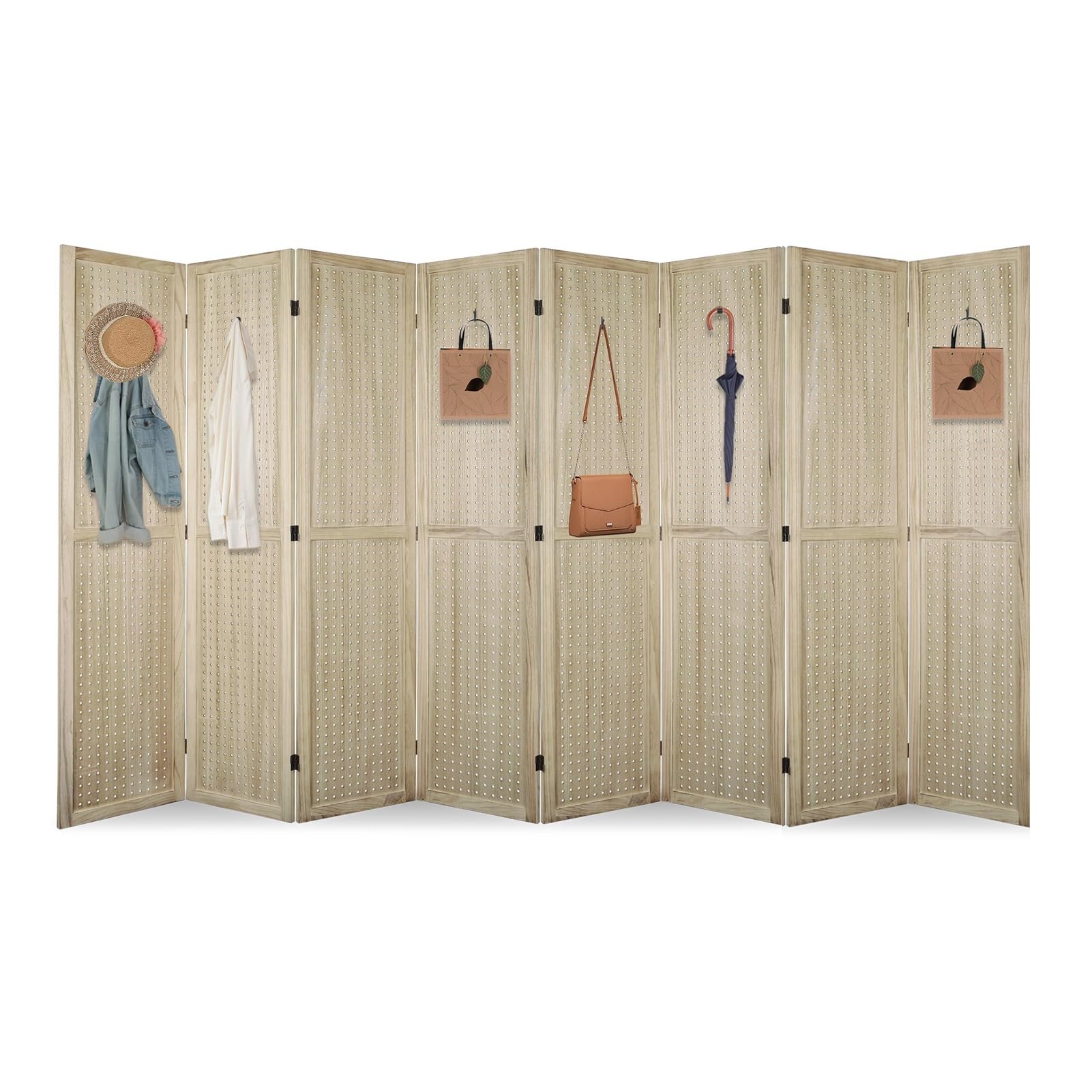 Raumteiler mit Stecktafel-Display mit 1–8 Paneelen, Sichtschutz, Stecktafel-Displayständer, Raumteiler für Schmuck, Kunsthandwerk, Messen, Einzelhandel, Schlafzimmer (Holzfarbe, 8 Paneele)