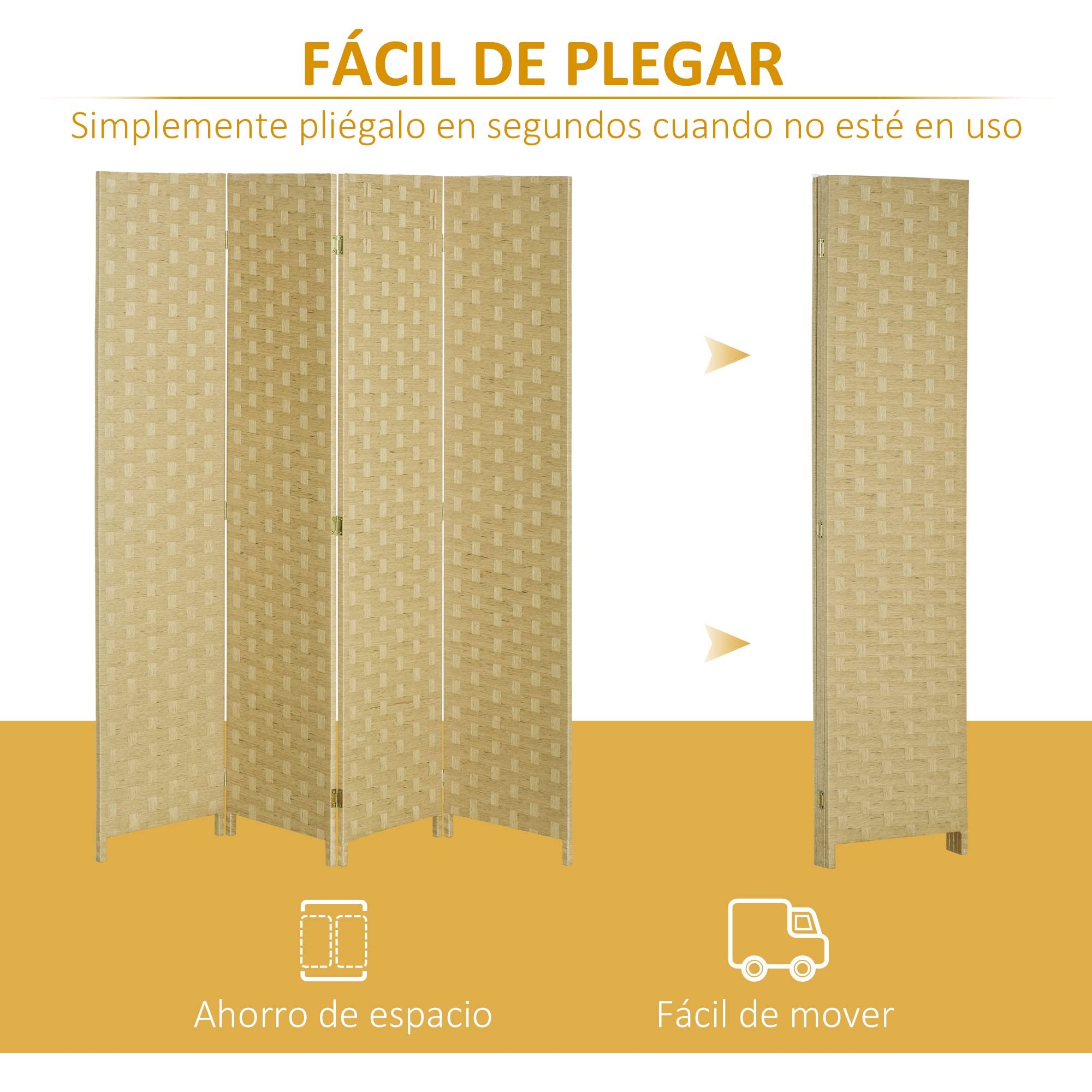 HOMCOM Biombo Separador de 4 Paneles 159,5x169,5 cm Divisor de Habitación Plegable de Cuerda de Papel Decoración Partición para Dormitorio Salón Marrón