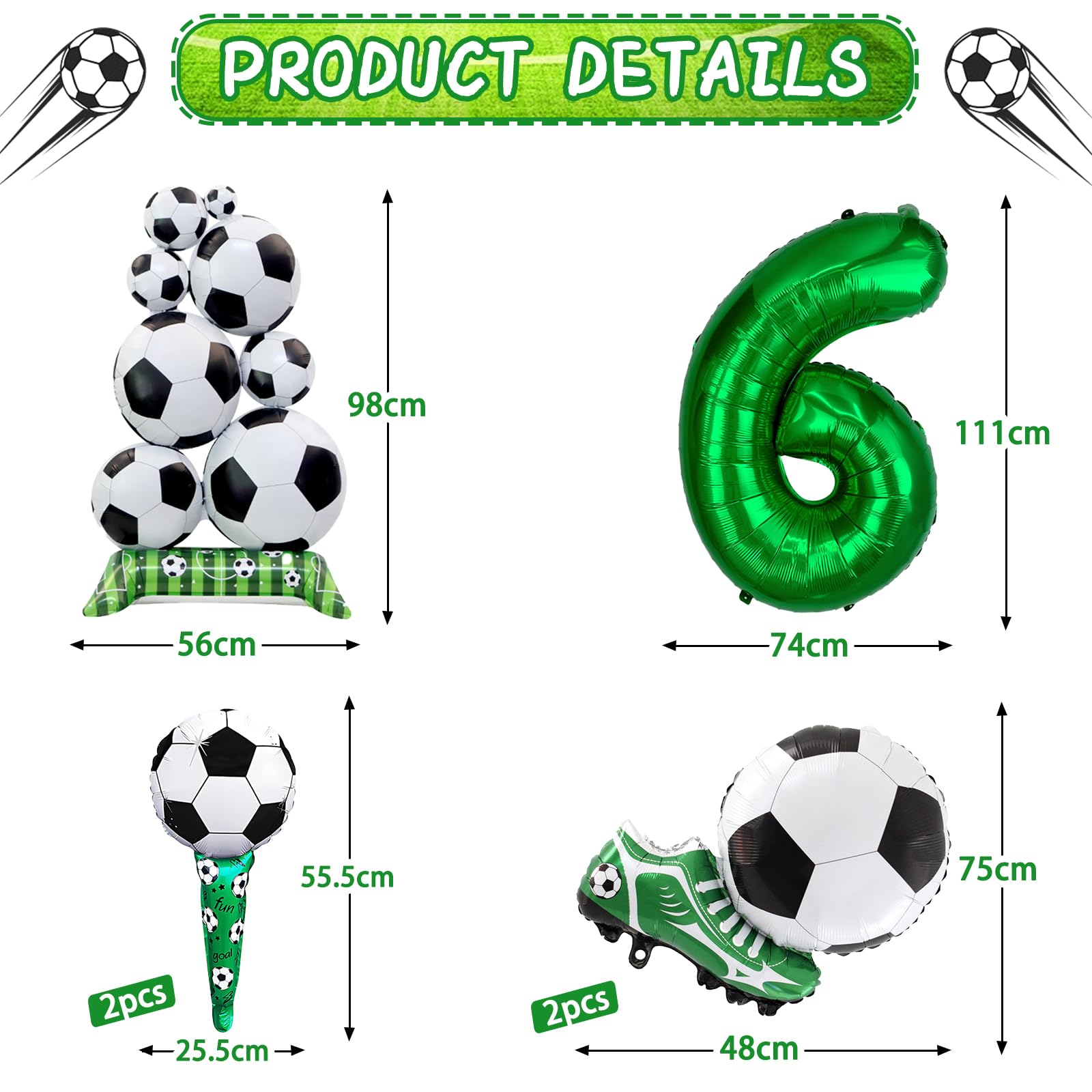 2026 nouveau Anniversaire Foot, Decoration Anniversaire Garcon 6 Ans, Ballons Football Debout, Ballon Anniversaire Foot, Decoration Anniversaire Football, Déco Gâteau Age (Party Deco 6 Ans Garcon) - 3