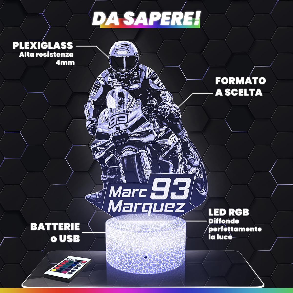 Lampada 3D GP Moto Jorge Martín, Luce Notturna Tattile GP Moto Jorge Martin, Illusione 3D Led, Idea Regalo di Natale per Ragazzi e Ragazze Lampada da Notte per Bambini o