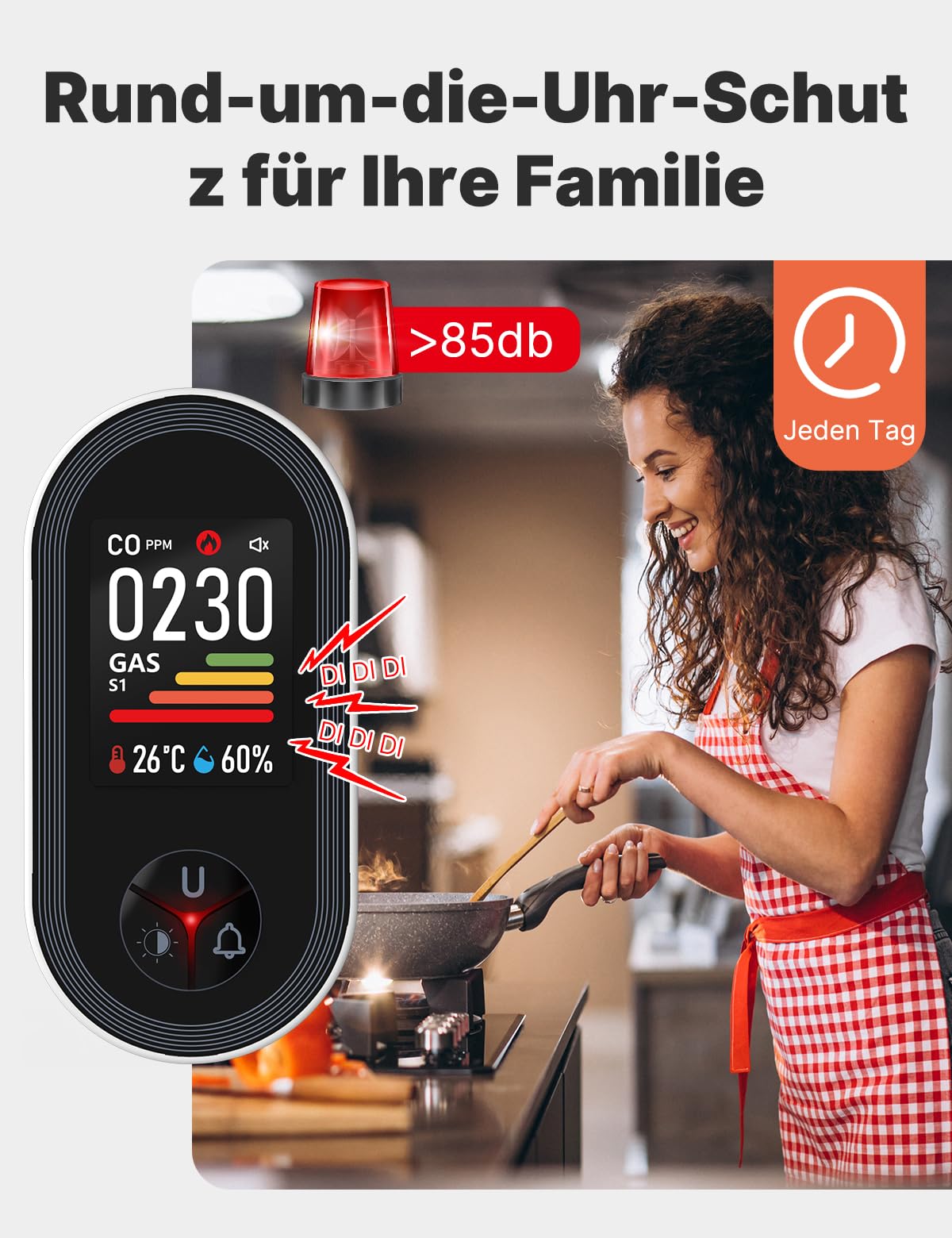 MOES Kohlenmonoxid- und Gasmelder mit Stecker, 4-in-1 CO-Melder mit Temperatur- & Luftfeuchtigkeitssensor, mit akustischem Alarm für LPG, Propan, Methan, Ethan & CO – für Haus & Wohnmobil geeignet