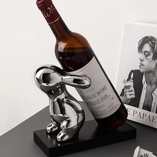 Linxia Estante de vino de mesa, soporte para botellas de vino de oso, soporte de cerámica plateado independiente para botella de vino, regalos de
