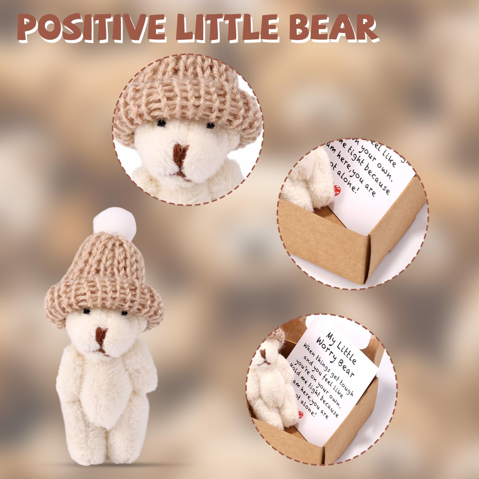 TOYMIS 4 Set Handmade Mini My Little Worry Bear with a Hat in Box - Image 3