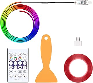 Elixvane 110cm Acrylic Car LED Interior Lights for Valentine’s Day, USB Powered 146 LEDs RGB Ambient Lighting Strip with A…