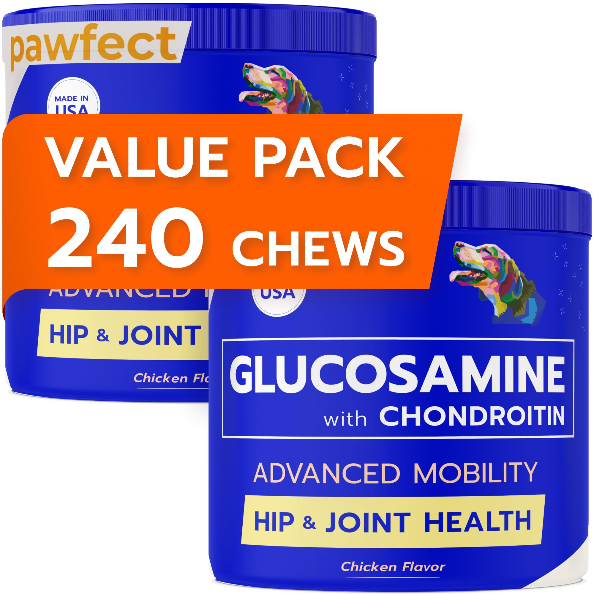 Pawfect Mobility - Glucosamine Treats for Dogs - Hip & Joint Health Supplement Chews w/Omega-3, Chondroitin, MSM - Made in USA - Joint Pain Relief -