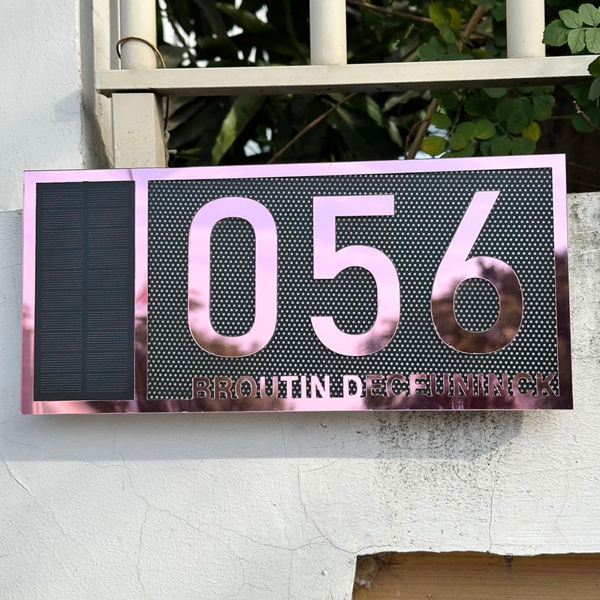 Personalized House Number with Solar Light,Personalized Modern Door Number Plaque Acrylic OutDoor Address Plaque (Rose Gold)