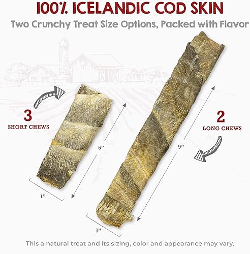 Miniatura 4 de Riley's Bacalao Skins para perros  Golosinas secas al aire para perros de un solo ingrediente  Golosinas largas envueltas a mano para perros