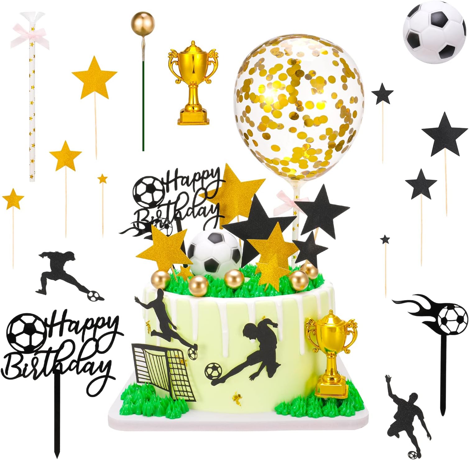 30pcs Football Cake Toppers,Football Cake Decorations Soccer Birthday Cake Topper Personalised Cupcake Toppers Men Sports Theme Birthday Cake Plugin Football Party Supplies