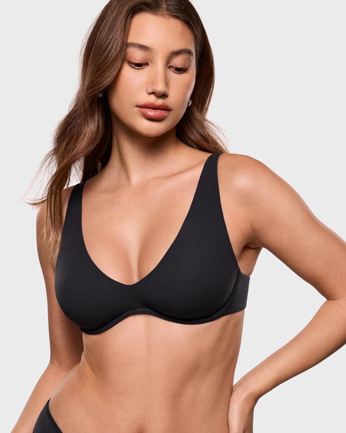 INLYRIC Women's Inbarely Plus Unlined Bras V Neck No Padding Underwire Tshirt Comfort Lounge Everyday Bras - Image 4