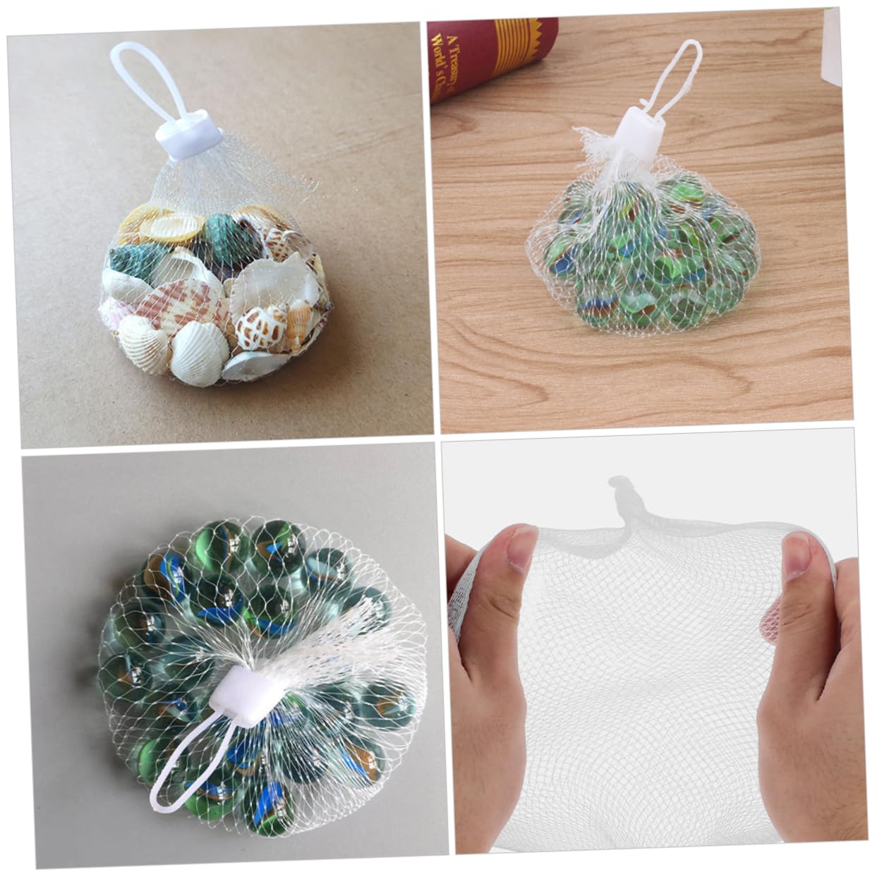 Abaodam Sacchetti in Rete per Biglie e Giocattoli, Borsa a Rete con Coulisse in Fibra di Vetro, Portatile con Maniglia, Accessorio per Organizzazione Cucina e Viaggio, Confezione da 100