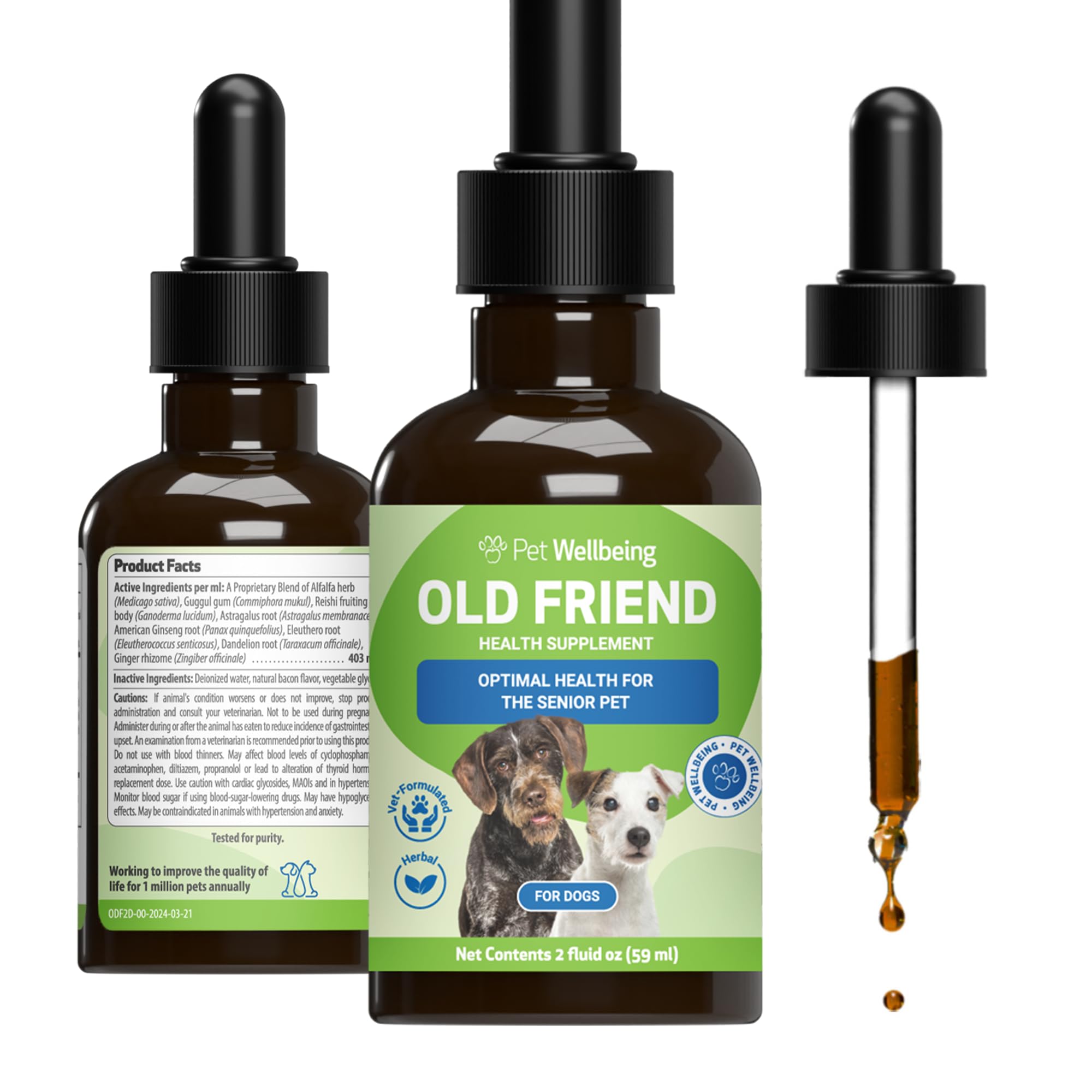 Pet Wellbeing Old Friend for Senior Dogs - Supports Immune System Health, Joint Mobility, Healthy Energy Levels, Alfalfa, Reishi - Veterinarian-Formulated Herbal Supplement 2 oz (59 ml)