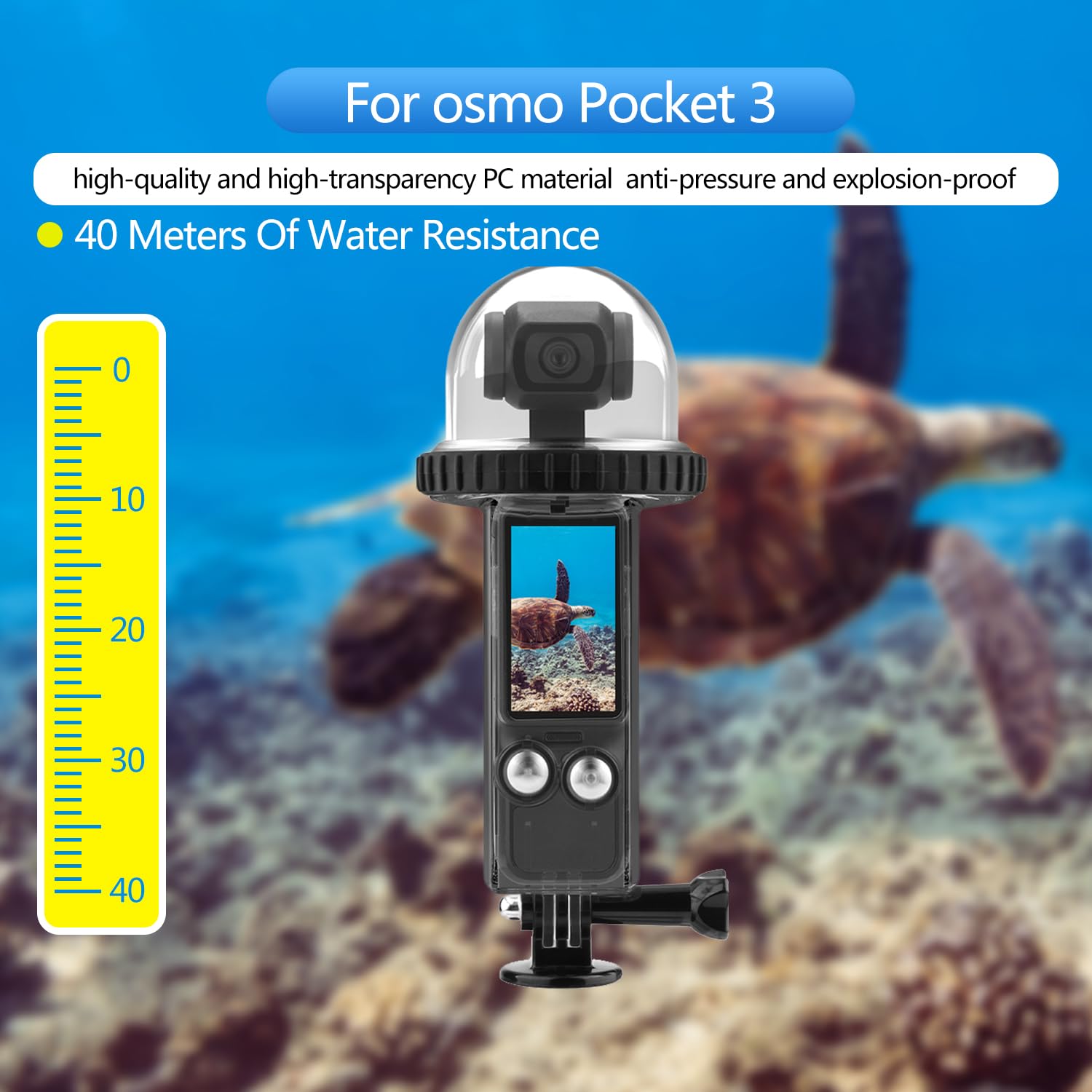 Osmo Pocket 3 40M/131FT Custodia Subacquea Protettiva Guscio Compatibile per DJI Osmo Pocket 3 Accessori Impermeabili-Nero